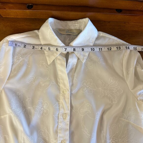 Penmans off white blouse 3/4 sleeves embroidered embellishment button up Size S - Picture 8 of 12